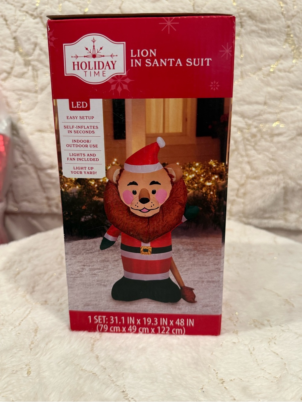 Holiday Time Lion in Santa Suit Inflatable - Red